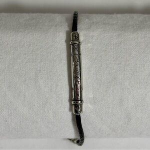 Vintage Brighton Glastonbury Black Leather Bar Bracelet Silverplated